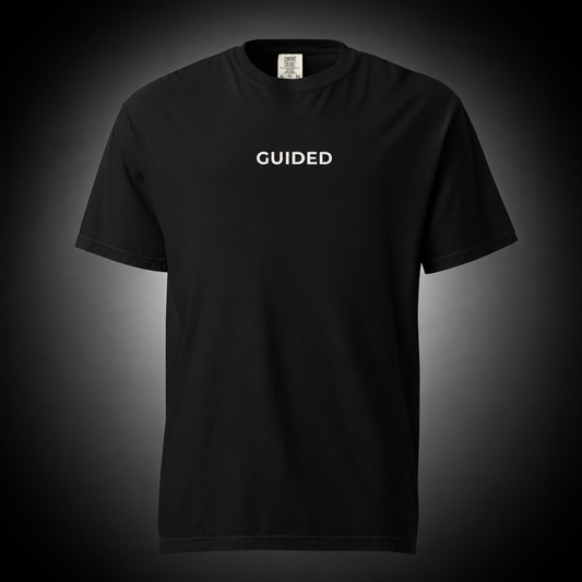 Guided Christian T-Shirt featuring Proverbs 3:5–6 Bible verse on a premium black cotton tee
